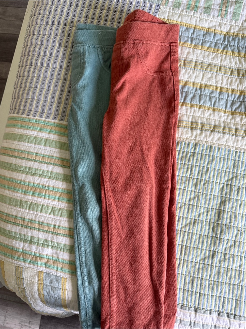 Kids Slim Knit Pants - Coral and Teal